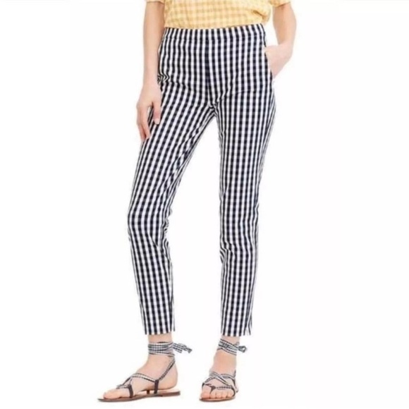 J. Crew Pants - J.Crew Martie Bi-Stretch Gingham Navy Blue White Retro Slim Cropped Pants Size 6